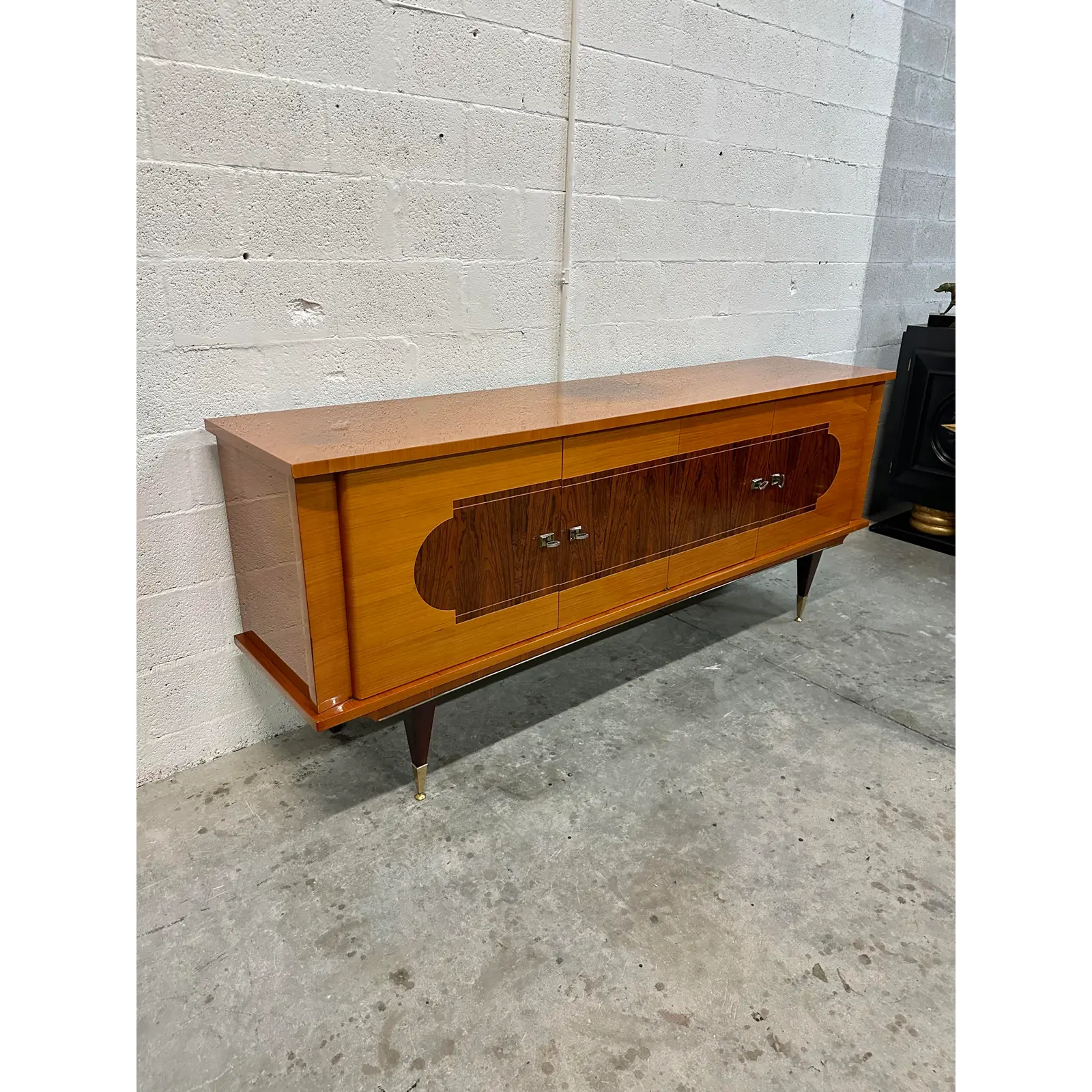 Art Deco French Walnut and Brass Buffet Credenza Two Doors Cabinet