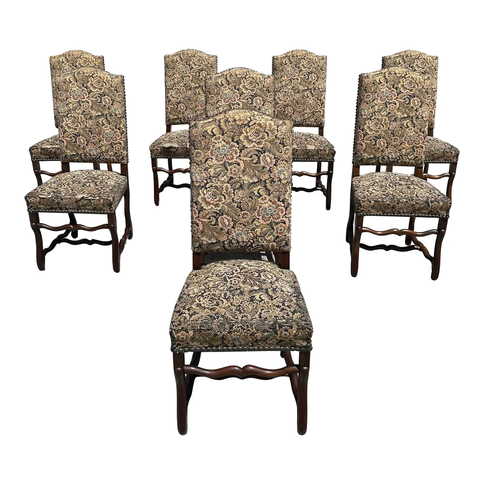 19th Century Antique French Louis XIII Style Os De Mouton Solid Walnut  Dining Chairs - Set of 8 - French Art Deco